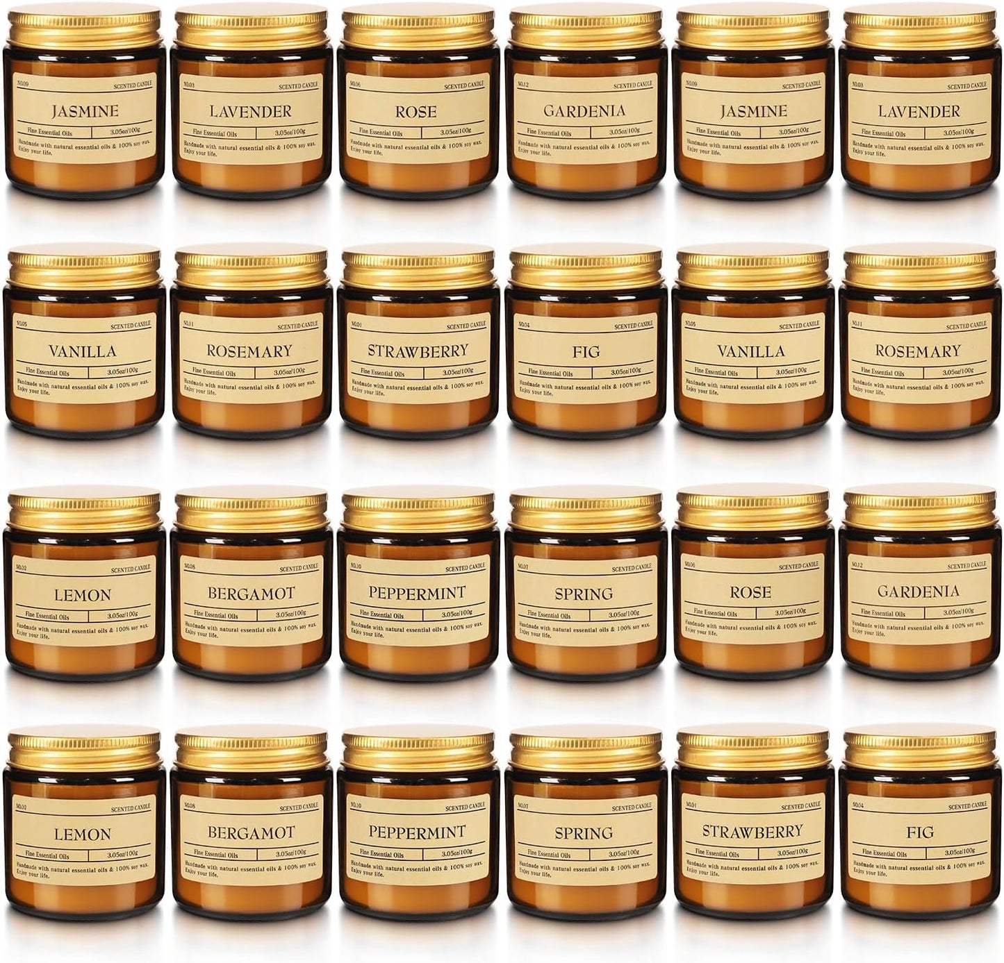 Scented Candle Set 24 Pack, Candle for Home Scented, Odor Eliminating, Stress Relief, Long Lasting Soy Wax Gift Set