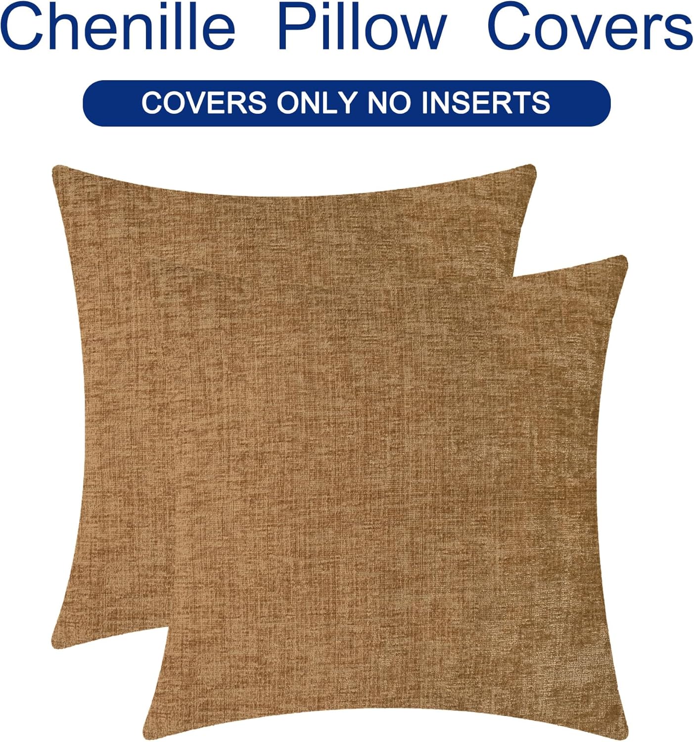 CaliTime Throw Pillow Covers Decorative 20 X 20 Inches Pack of 2 Cozy Chenille Cushion Cases for Couch Sofa Bed Living Room Home Apricot Brown