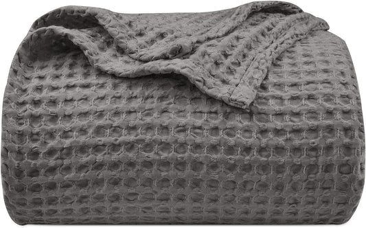 PHF Ultra Soft Waffle Weave Blanket Queen Size 90"x 90"- Washed Lightweight Breathable Cozy Woven Blanket for Bed - Aesthetic Decor for Couch Bedding Sofa Home Car - Grey