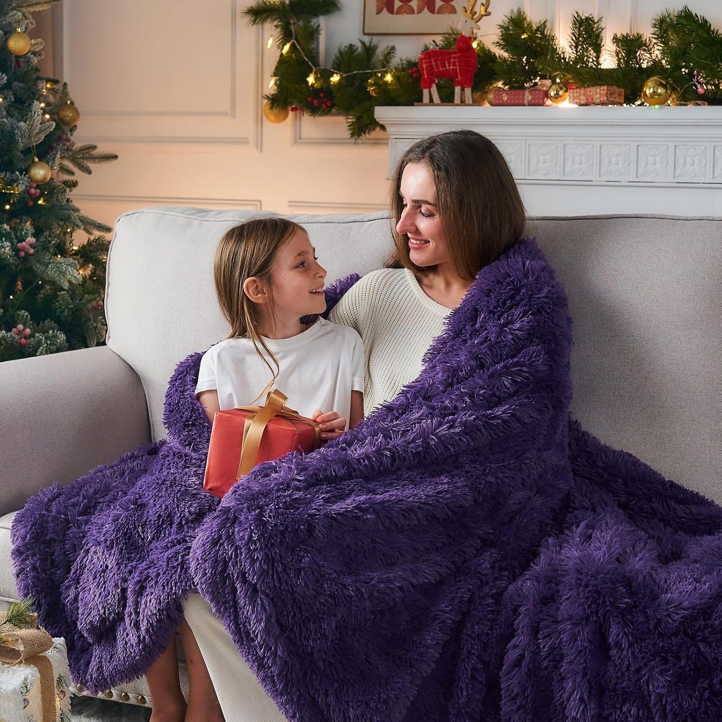 GONAAP Fuzzy Faux Fur Throw Blanket Purple Super Soft Cozy Plush Fuzzy Shaggy Blanket for Couch Sofa Bed (Purple, Throw(50"x60"))