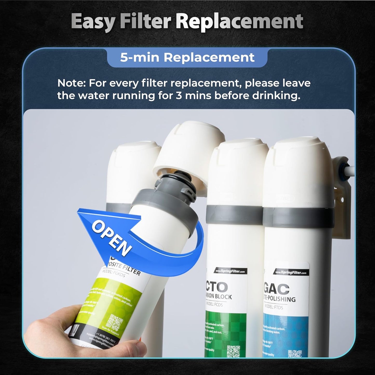 iSpring SGS-Tested Lead Removal CTO Carbon Block Replacement Water Filter Cartridge FCPBDS for DS4 Serie