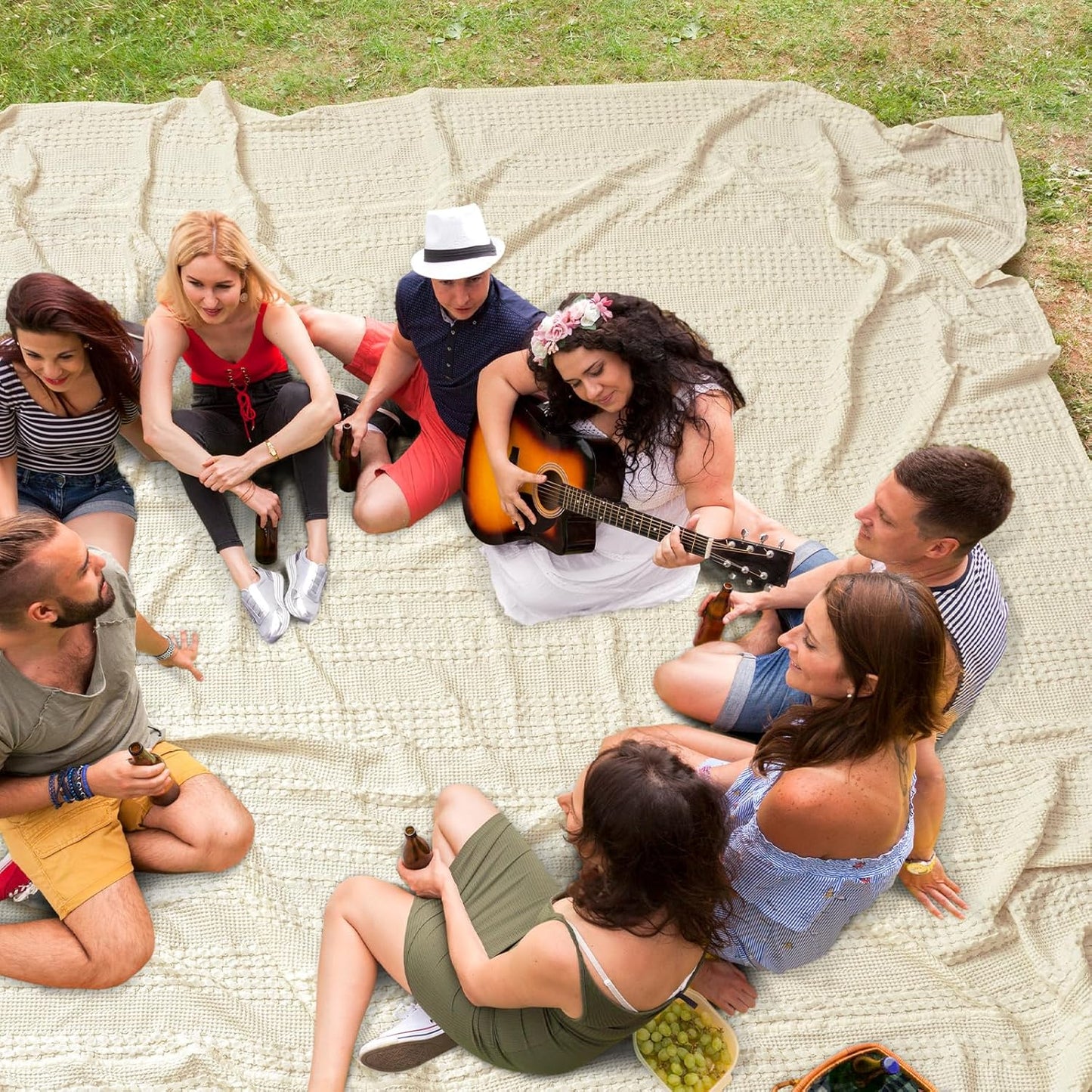 PHF 100% Cotton Waffle Blanket Oversized King 120"x120", Lightweight Breathable Extra Large 10'x10' Summer Blankets for Bed, Giant Big Luxury Aesthetic Woven Bedding for Home Decor, Cannoli Cream