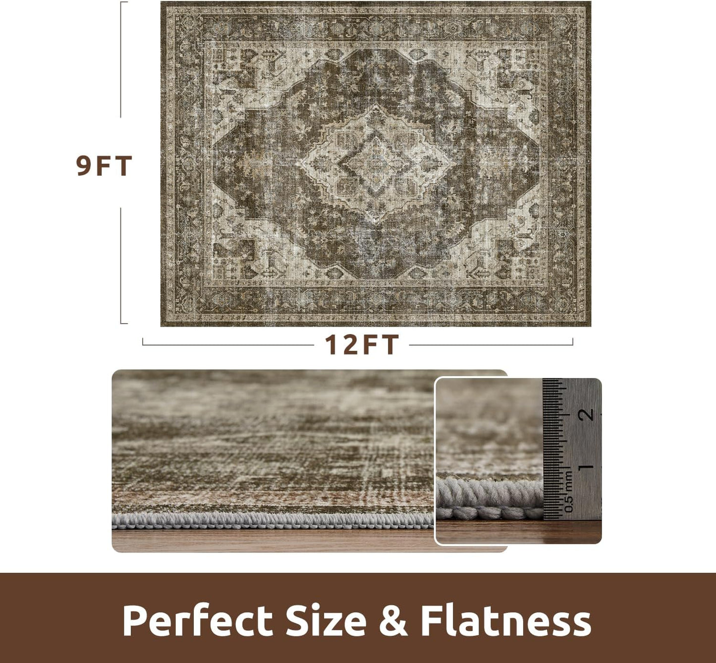 AMOAMI-Area Rug 9X12 Rugs for Living Room-Vintage Soft Coffee&Brown Rugs for Bedroom-Non Slip Carpet-Washable Rug for Dining Room Living Room Bedroom Office Under Table