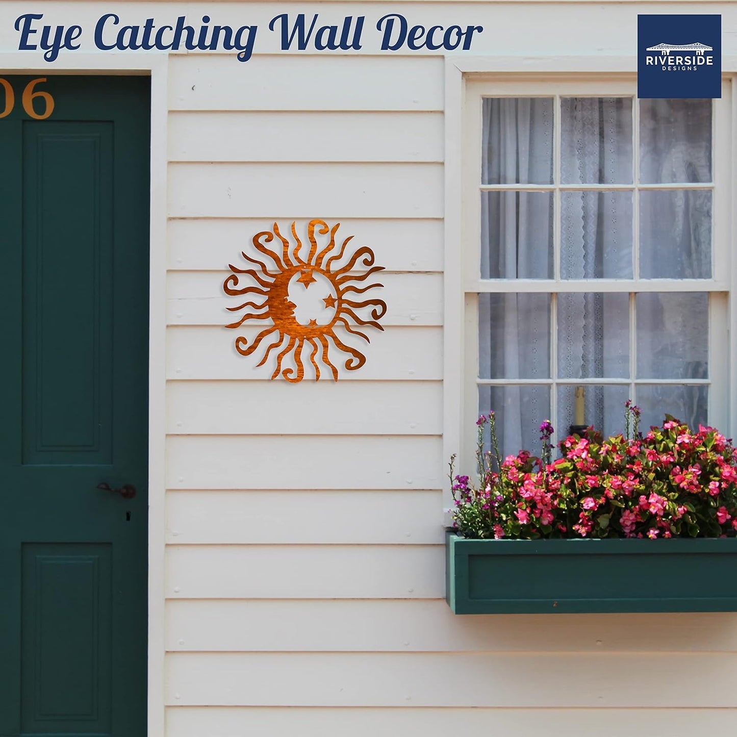 Riverside Designs Wacky Solar Moon Metal Wall Art Steel Outdoor Decor | Heavy-Duty and Waterproof | Made in USA (Copper, 12L x 12W)