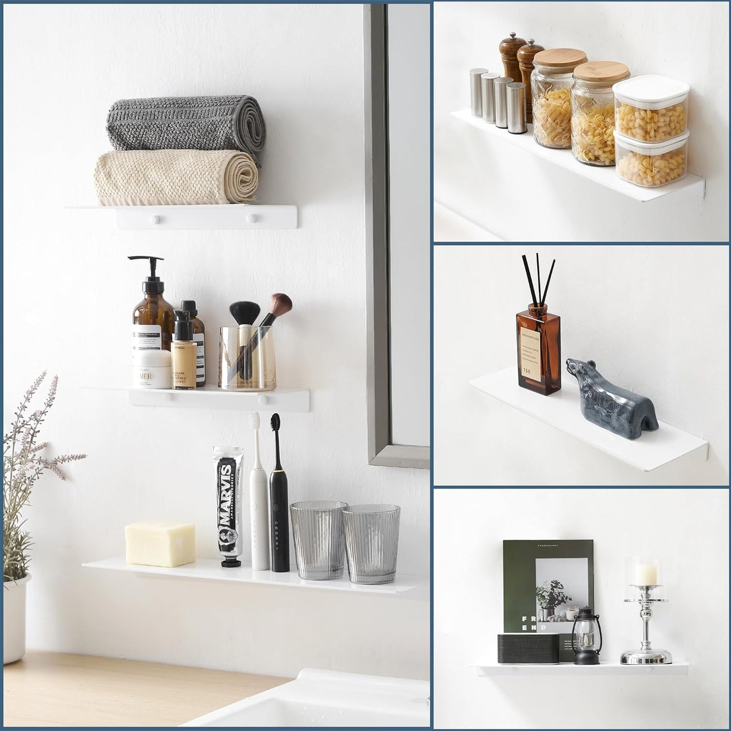 JOOM Metal Floating Shelf - Floating Shelf, Bathroom Shelf, Display Shelves for Wall Storage (White, 8Inch)