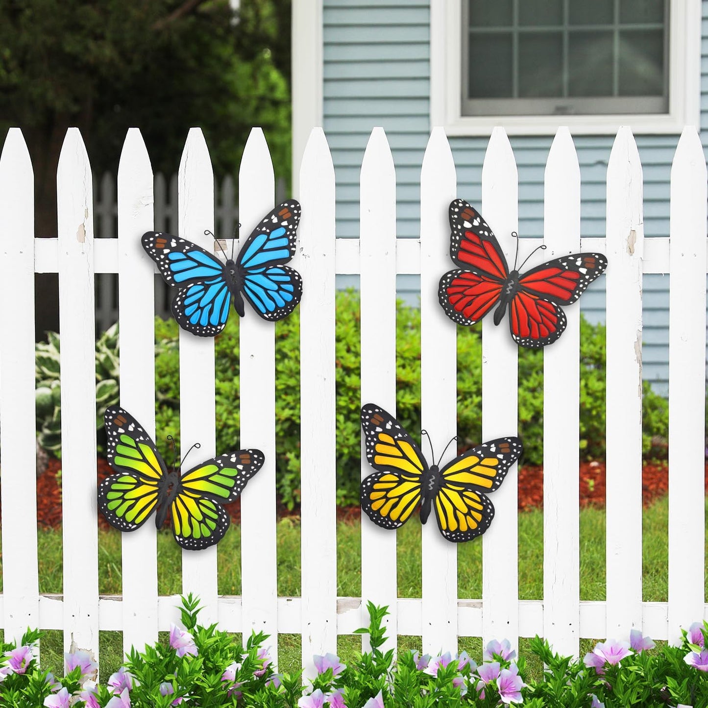 Metal Butterfly Wall Outdoor Decor, 4 Pack 9.8in Metal Butterflies Wall Art Sculpture Hanging Decorations for Backyard Patio Fence Garden Home, Gift for Mom Friend