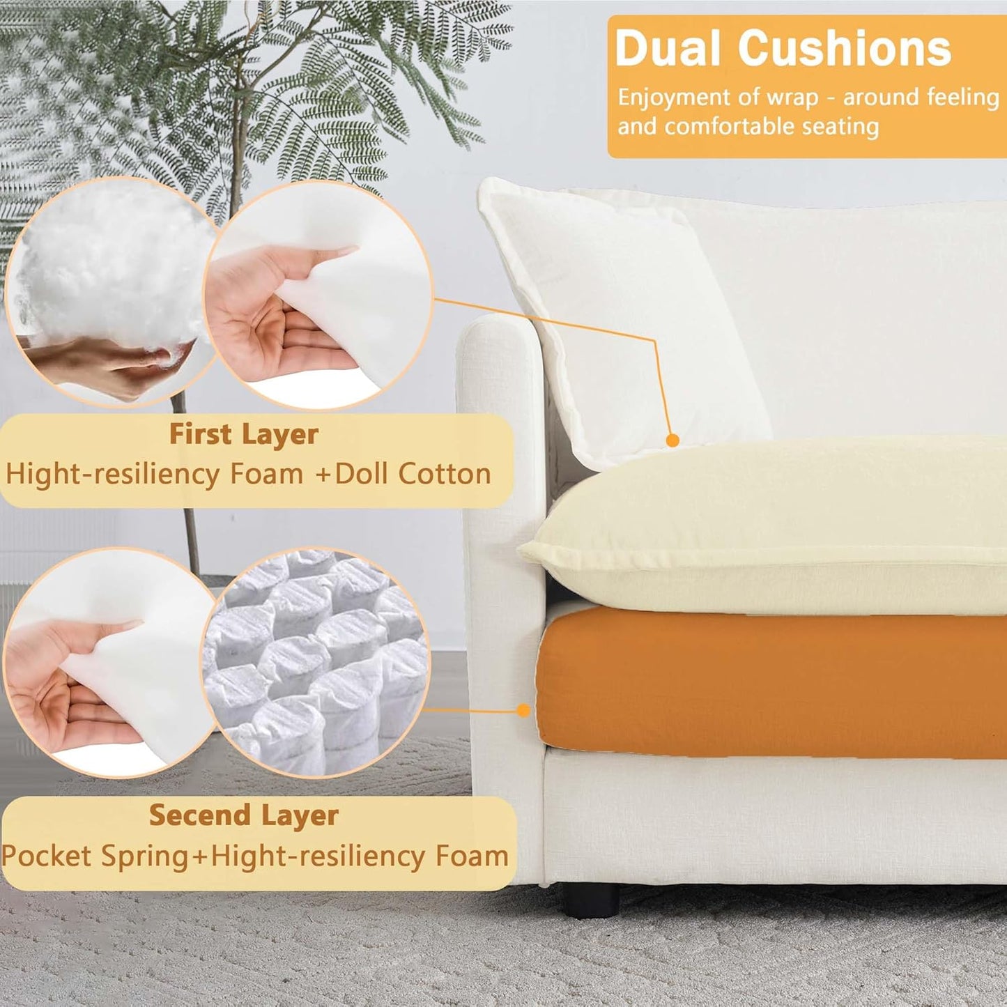 Sectional Sofa 4 Seater with Movable 2 Ottomans,Oversized Modular Couch Deep Seat (Beige, 146.5 inch-U)