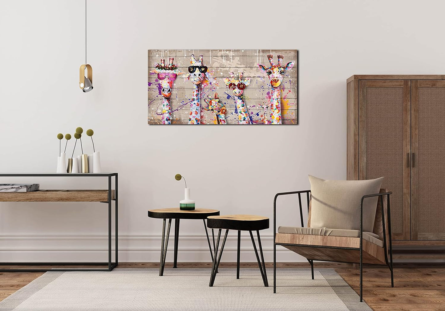 JKWALL77 Giraffe Pictures Wall-decor - Graffiti Canvas Wall Art - Kids Room Wall Decor Ready To Hang Size 40" x 20"