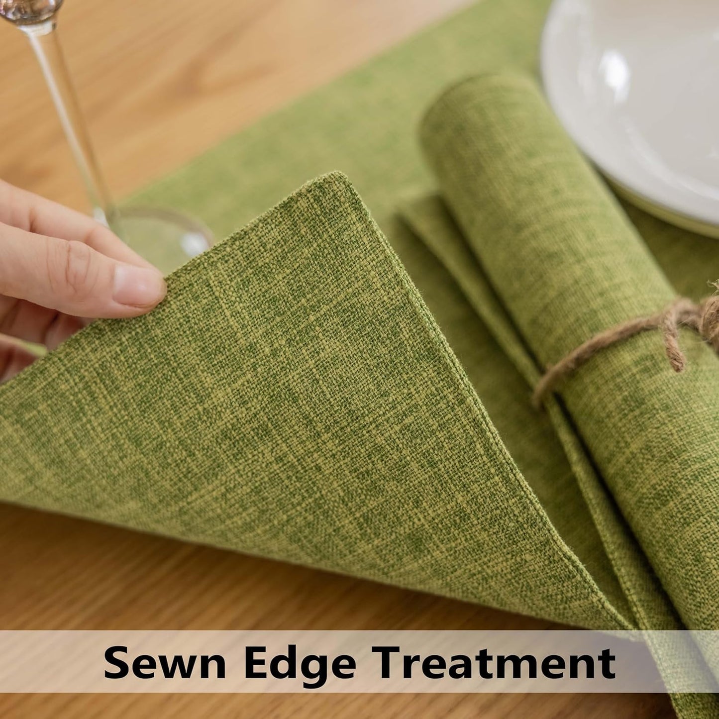 Demetex Placemats Set of 6 Green Decorative Table Mats Modern Linen Placemats Washable Heat Resistant Plate Mats for Dinner Gathering Kitchen, Lime Green