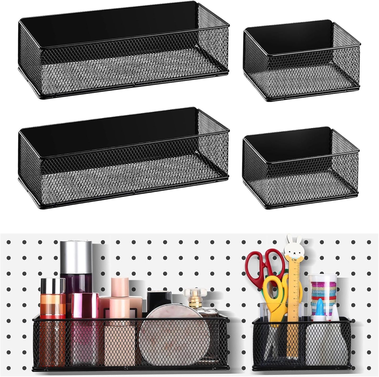Tioncy 4 Pcs Magnetic Storage Bin Magnetic Locker Organizer for Pegboard Refrigerator Shelves Basket Container Wire Storage Holder for Kitchen Home Whiteboard(Black,10.6''l, 6.2''l)