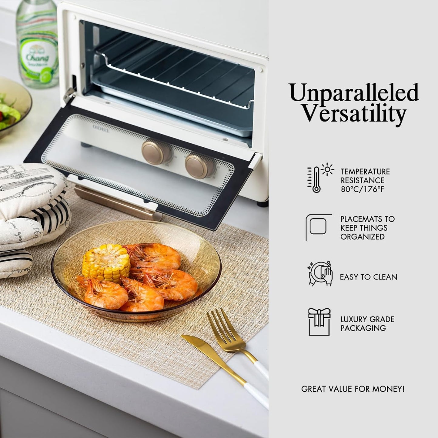 Placemats Set of 8 - Easy Clean Woven Vinyl Placemat for Dining Table, Indoor/Outdoor Place Mats, Washable PVC Table Mats（Beige）