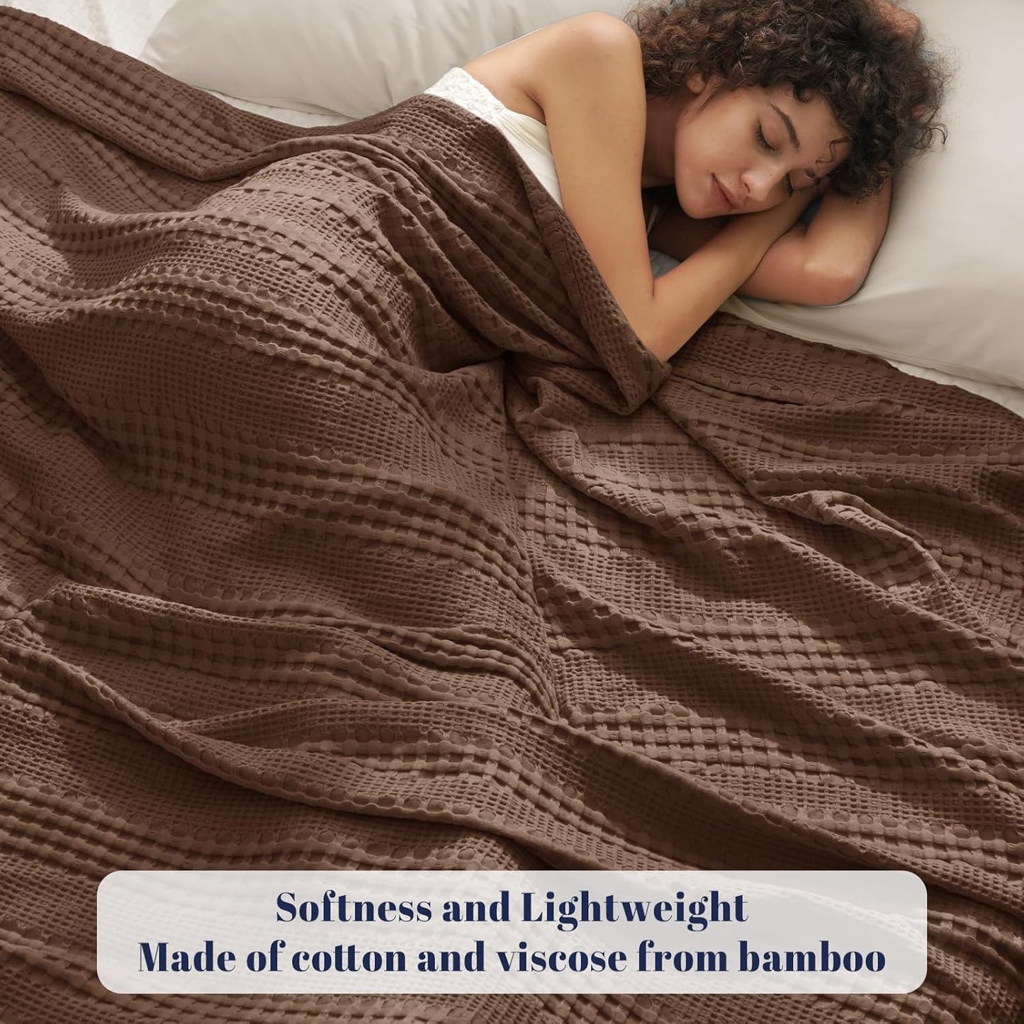 PHF Cooling Waffle Blanket California King Size, Lightweight 60% Rayon Derived from Bamboo & 40% Cotton Breathable Blanket for Hot Sleepers, Soft and Luxury for Bed Couch Sofa, 110"x96", Cocoa Brown