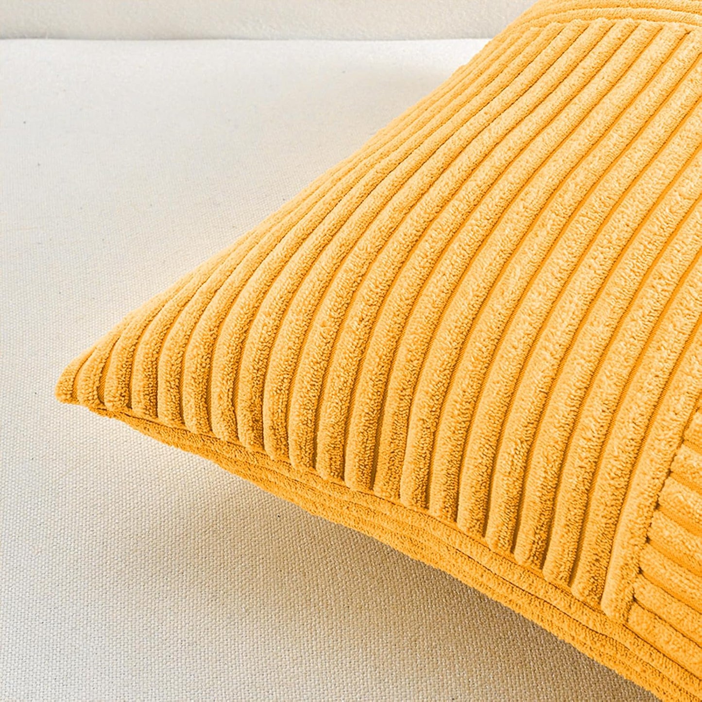 Fancy Homi 2 Packs Gold Yellow Lumbar Decorative Throw Pillow Covers 12x20 Inch for Couch Bed Sofa, Rustic Farmhouse Boho Spring Home Decor, Soft Striped Corduroy Rectangle Accent Cushion Case 30x50cm