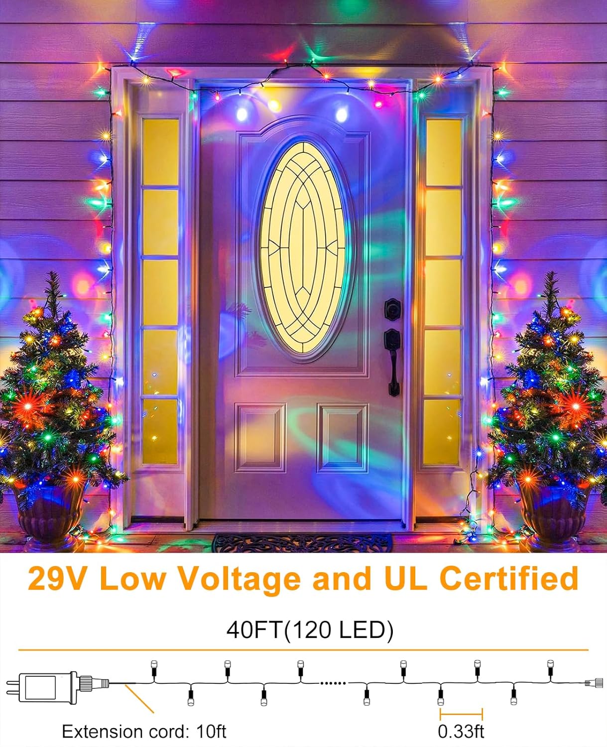 40FT 120 LED Christmas Lights Outdoor, Green Wire Christmas Tree Lights with 8 Modes & Waterproof, Connectable Plug in String Light for Indoor Bedroom Yard Party Wedding Decorations, Multicolor