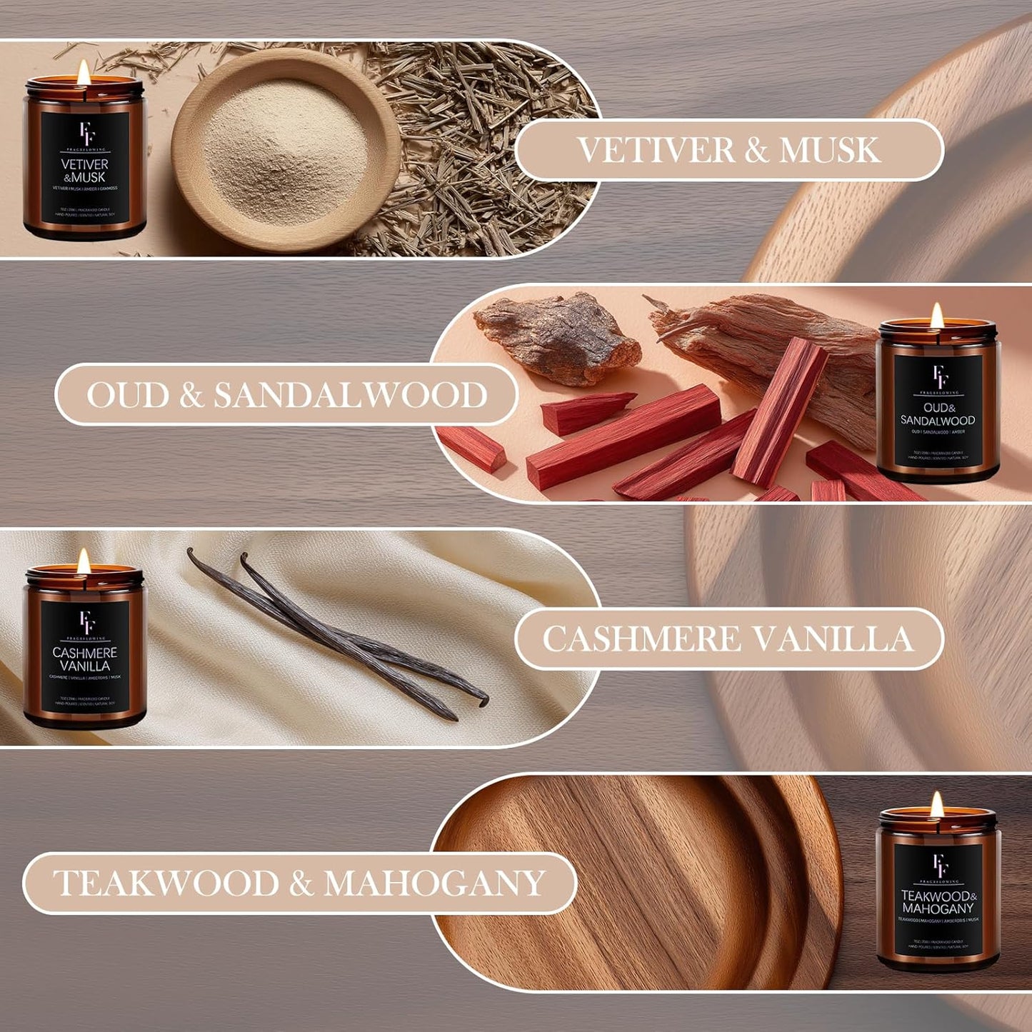 Scented Candles Set, Soy Wax Candles 8 Pack 56 Oz Aromatherapy Candles Gift Set for Women Men （Vanilla/Sandalwood/Amber/Mahogany/Vetiver/Bergamot/Caramel/Whiskey）