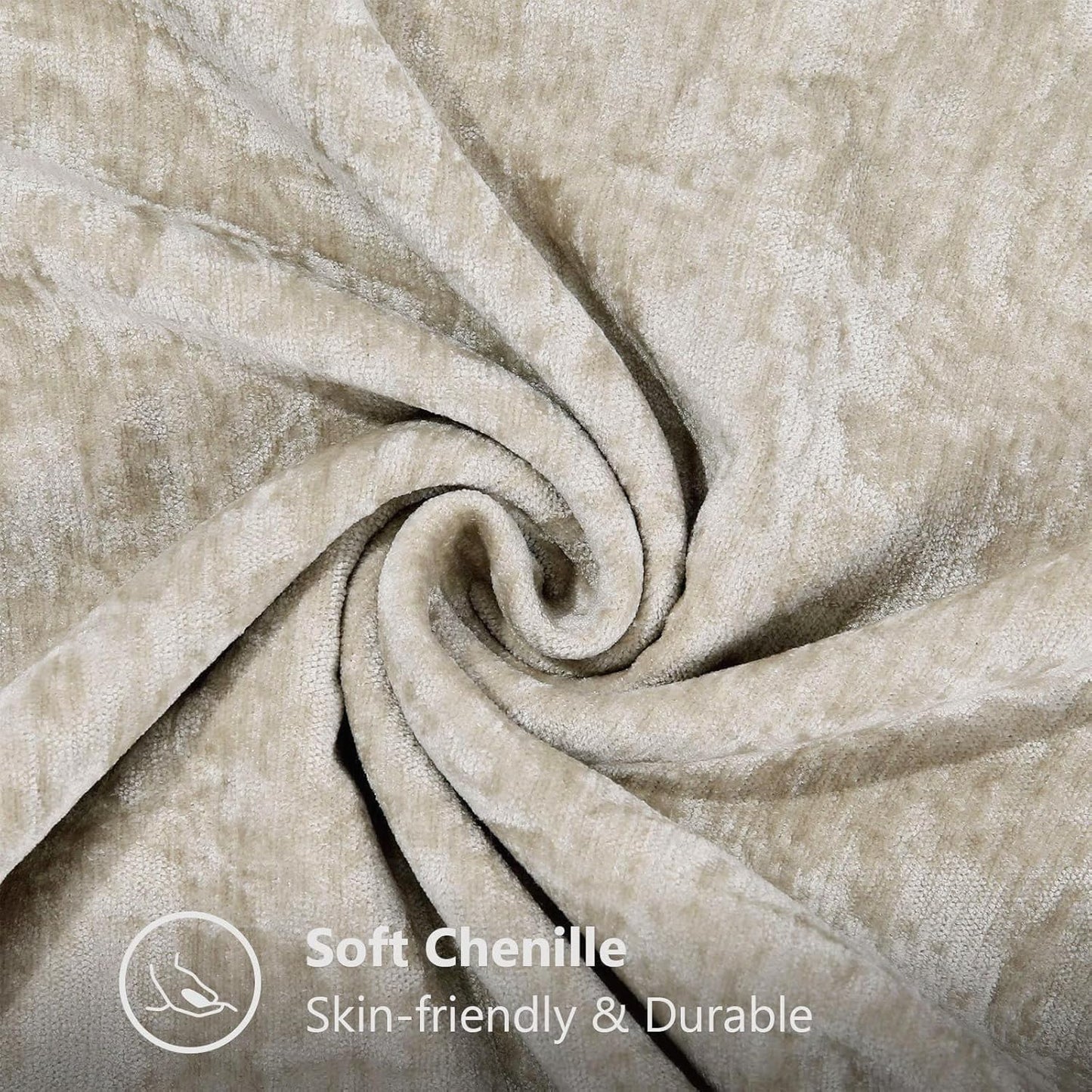 decorUhome Chenille Soft Throw Pillow Covers 12x20 Set of 2, Lumbar Velvet Farmhouse Neutral Decorative Euro Pillow Covers with Stitched Edge for Couch Sofa Bed Home Decor, Beige