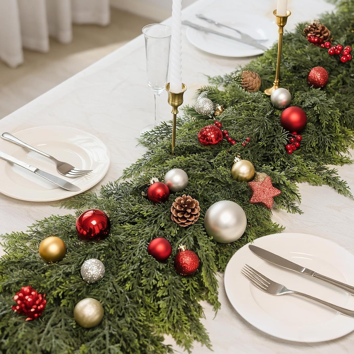 Real Touch Cedar Garland - Artificial Christmas Garlands Faux Green Cedar Fake Pine Needles Garland for Fireplace,Table, Stairs, Mantle, Window,Indoor Outdoor,Home,Holiday Decor(2 PCS,6 FT)