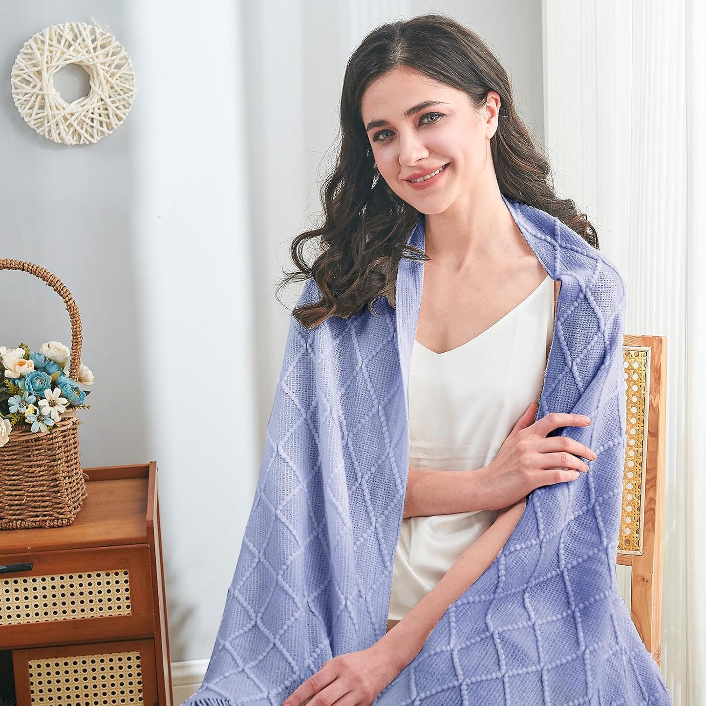 inhand Knitted Throw Blanket for Couch and Bed, Soft Living Room Home Decor Knitted Blanket with Tassel, Outdoor Lightweight Breathable Summer Blanket, Farmhouse Warm Woven Decorative, 50"x60"