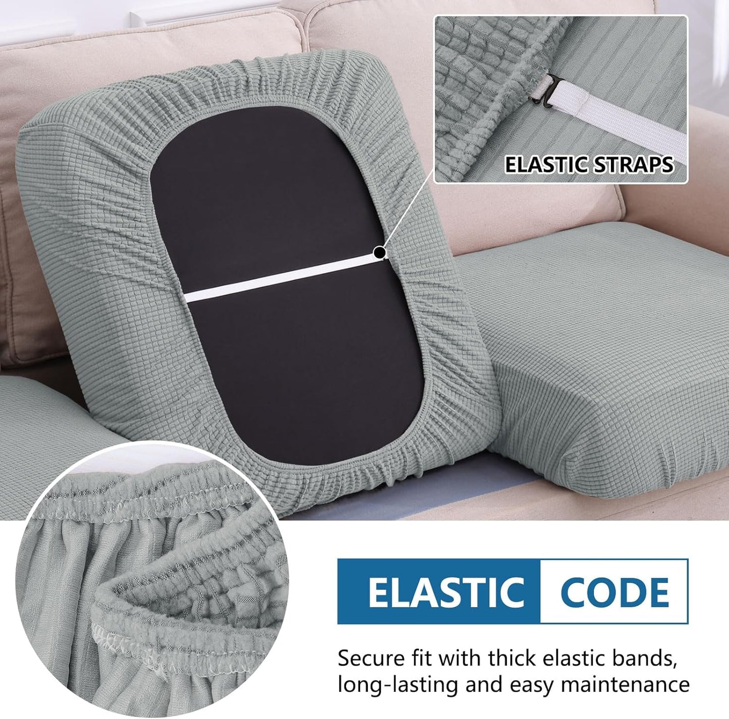 hyha Waterproof Couch Cushion Covers for Pets, Non Slip Sofa Seat Cover for Dogs Washable, Soft Thick Stretch Jacquard Fabric, Sofa Slipcovers with Elastic Bottom (2 Pieces, Light Grey)