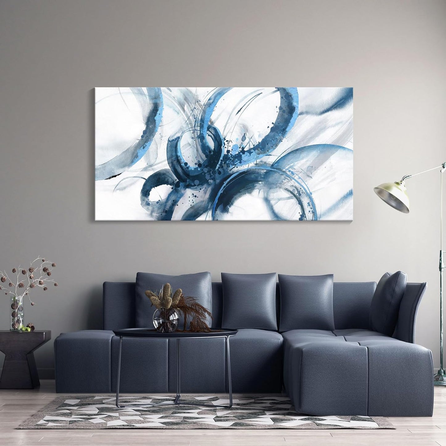 Large Canvas Wall Art Blue Abstract Pictures Wall Art for Living Room Paintings for Wall Decorations Bedroom Decor Aesthetic Framed Office Artwork Wall Decor 29×58in