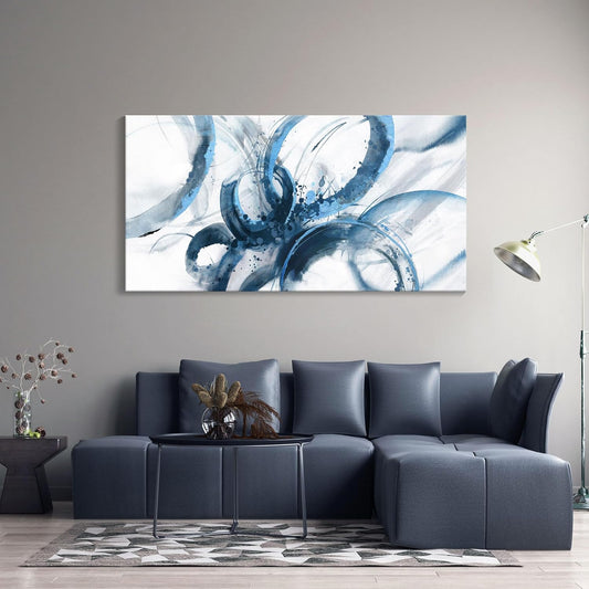 Blue Wall Art Large Pictures for Living Room Abstract Wall Decor Wall Decoration Print Pictures Canvas Framed Artwork Minimalist Paintings for Office Above Bed Wall Decor 24×48in