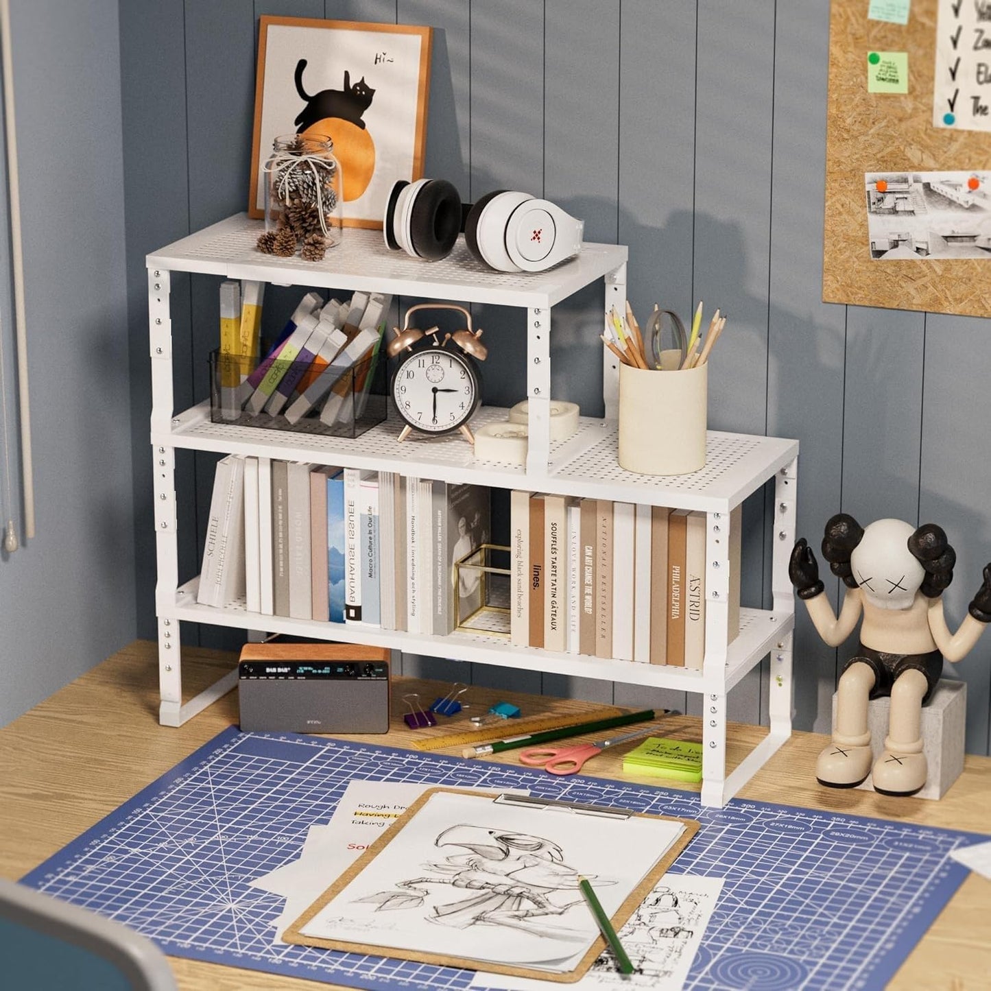 Expandable Spice Rack Kitchen Cabinet Shelf Organizer, Stackable Storage Shelves Racks, Adjustable Counter Shelving for Cabinets, Countertop, Cupboard,Pantry and More(3Packs/White/Medium)