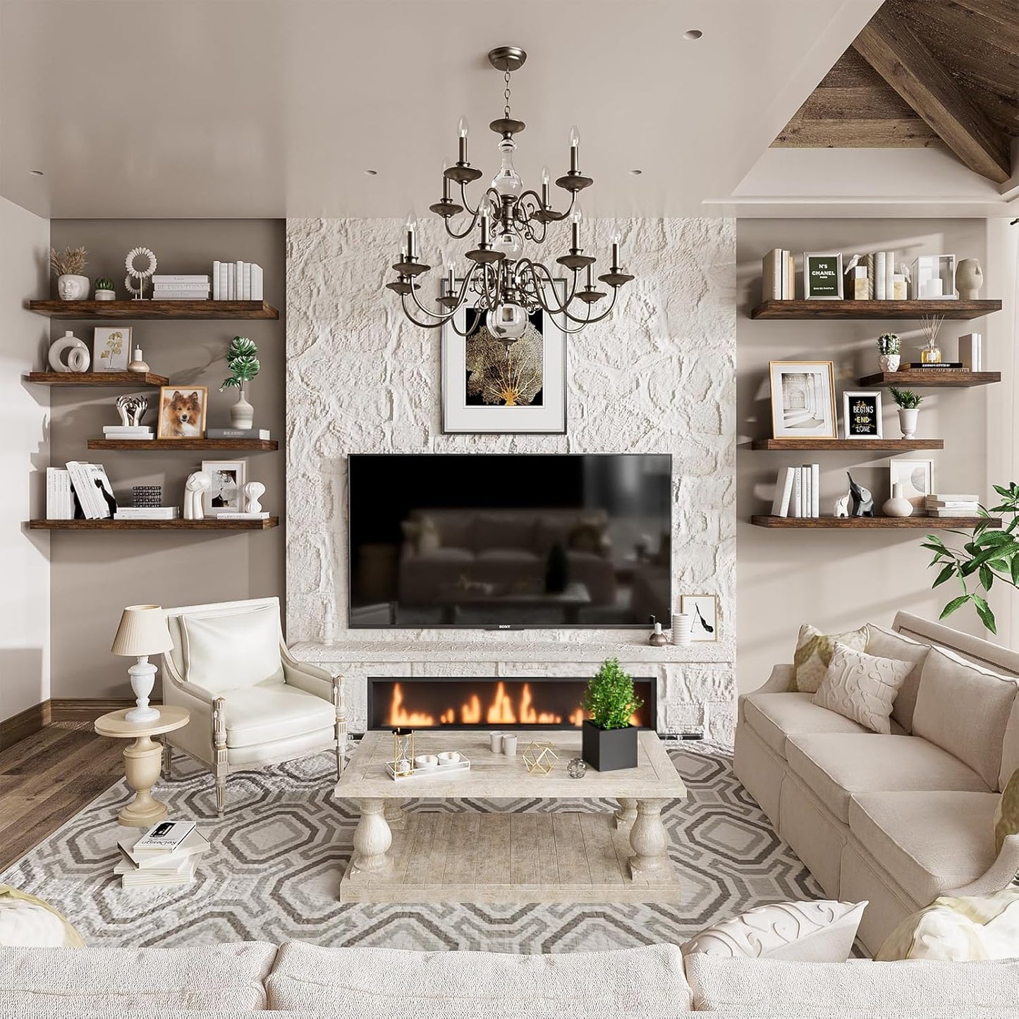 Heimlove 12 Inch Deep Floating Shelves, 55 x 12 inch Extra Long Floating Shelves for Wall, Large Display Shelf & Storage Shelf for Living Room Bedroom Kitchen Home Office, Set of 2, Rustic Brown