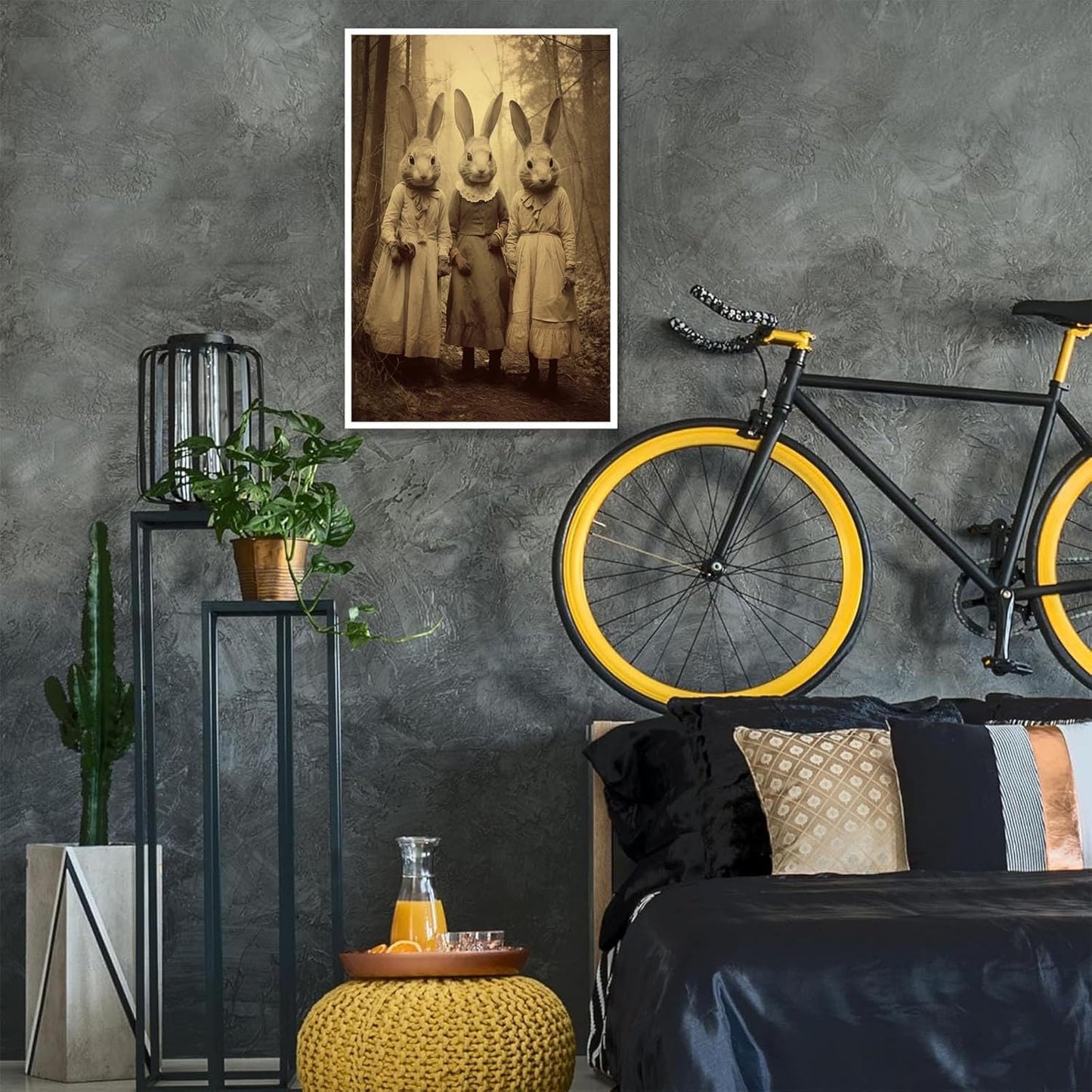 Vintage Horror Spooky Three Rabbits In Occult Forest Spooky Canvas Wall Art Poster Gothic Dark Academia Decorations Room Creepy Print Retro Halloween Wall Decor 12X16inch Unframed