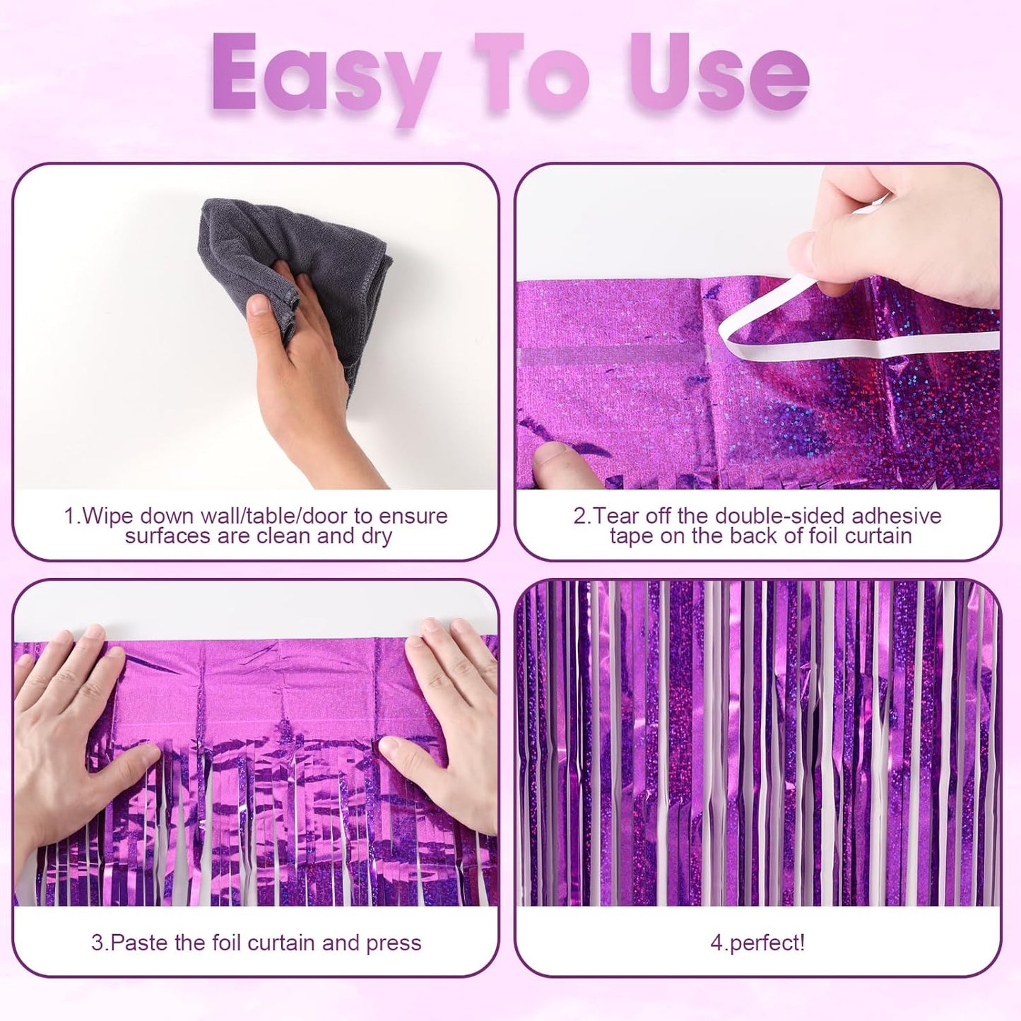 3 Pack 3.3 x 8.2 ft Laser Purple Foil Fringe Backdrop Curtains, Tinsel Streamers Birthday Party Decorations, Fringe Backdrop for Graduation, Baby Shower, Gender Reveal, Disco Party