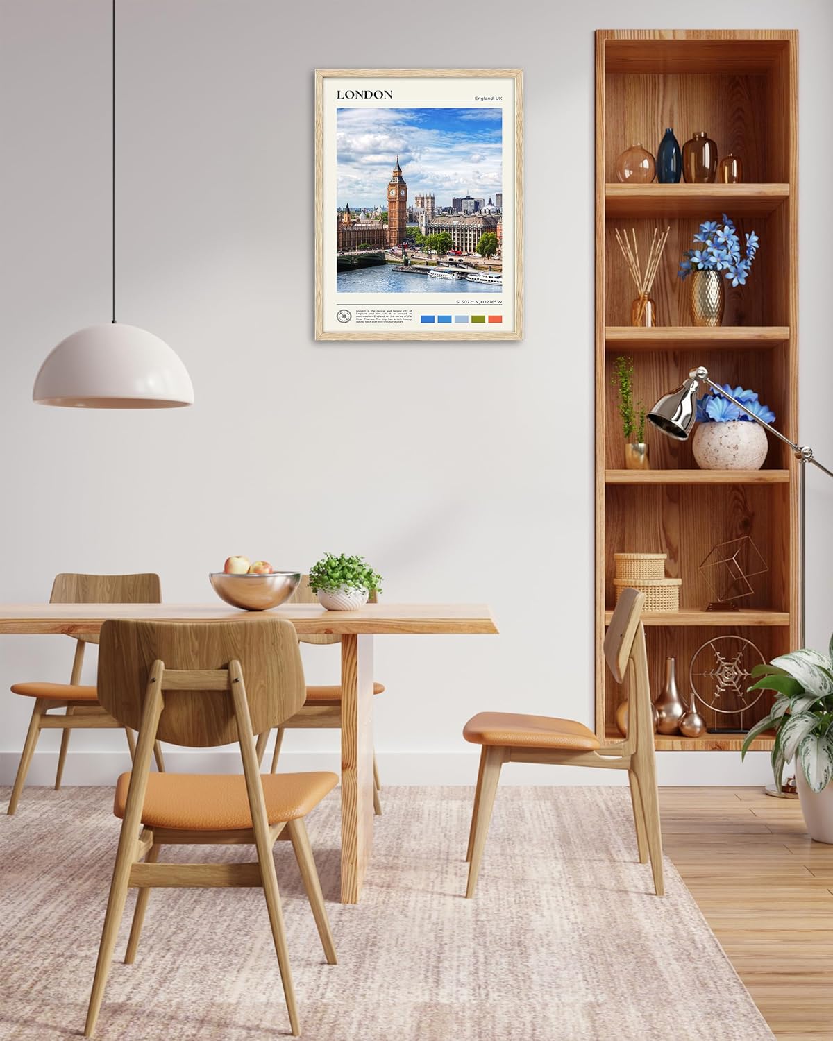 HesenDot Natural OAK Wood Framed London Wall Art,12x16in Cityscape Wall Print Posters,Classic Urban Landmark Wall Decor for Living Room,Bedroom,Office Set of 1