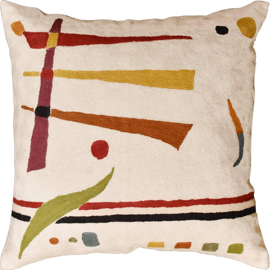 Kandinsky Contemporary Throw Pillow Cover - Cream | Modern Pillow Cases | Abstract Throw Pillows | Modern Boho Pillow | Abstract Chair Cushions | Hand Embroidered Cushion | Wool Size 18x18