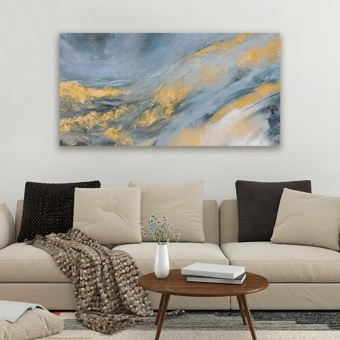 TAIJXAGSG Abstract Wall Art Decor Modern Blue Wall Art Prints Canvas Wall Art Pictures for Living Room Abstract Canvas Art Wall Decor Gold Artwork for Walls Kitchen Bedroom Office Decor 20" X 40"