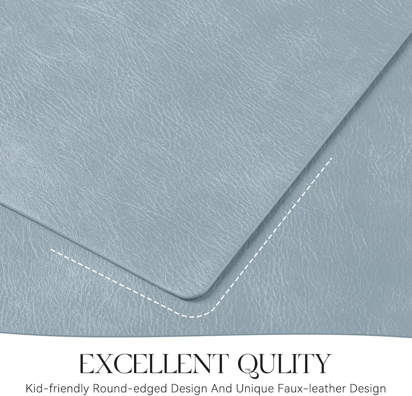 MOSAYT Vinyl Placemats Set of 6-12 X 17 Inch - Faux Leather 100% Waterproof Oil-Proof Wipeable PU Place Mats, Heat Resistant Reversible Table Mats for Kitchen, Dining, Outdoor (Light Grayish Blue)