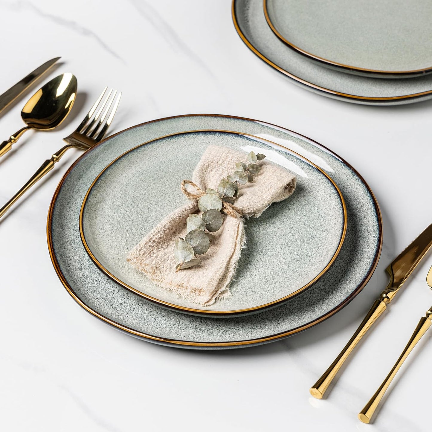 AmorArc Ceramic Dinnerware Sets,Handmade Reactive Glaze Stoneware Plates and Bowls Sets,Highly Chip and Crack Resistant | Dishwasher & Microwave Safe Dishes Set,Service for 4 (12pc)