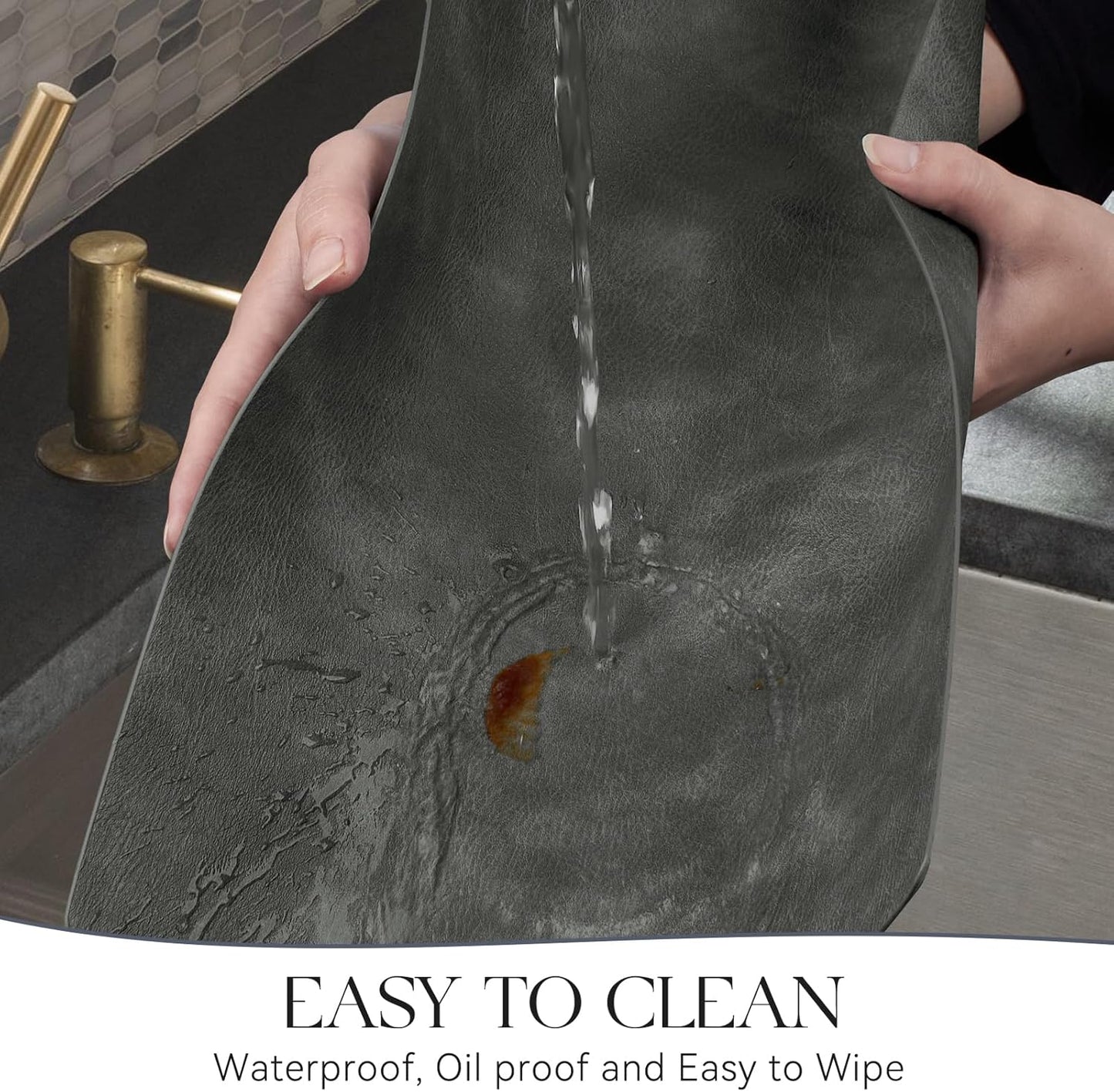 MOSAYT Vinyl Placemats Set of 4-12 X 17 Inch - Faux Leather 100% Waterproof Oil-Proof Wipeable PU Place Mats, Heat Resistant Reversible Table Mats for Kitchen, Dining, Outdoor (Dark Grey)