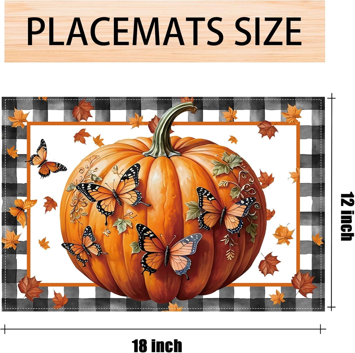 Linen Fall Placemats Set of 4 Fall Table Mats Farmhouse Pumpkin Butterfly Decor for Home Autumn Thanksgiving Home Kitchen Dining Room Table Decorations