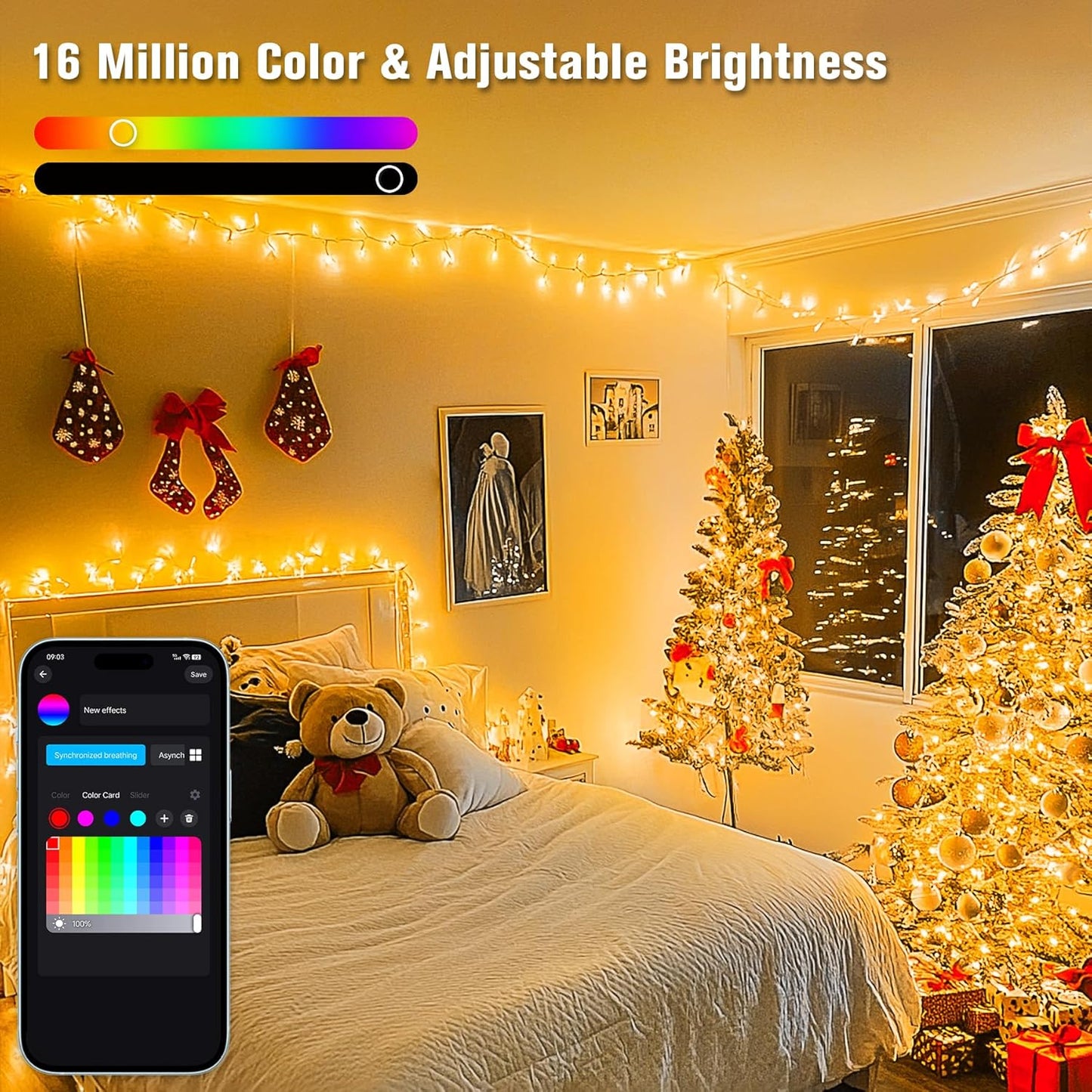 JMEXSUSS 800 LED RGB String Light Outdoor Indoor, Christmas Lights Outdoor Clear Wire Christmas Lights Plug in for Bedroom Tree Room Party Birthday Decorations
