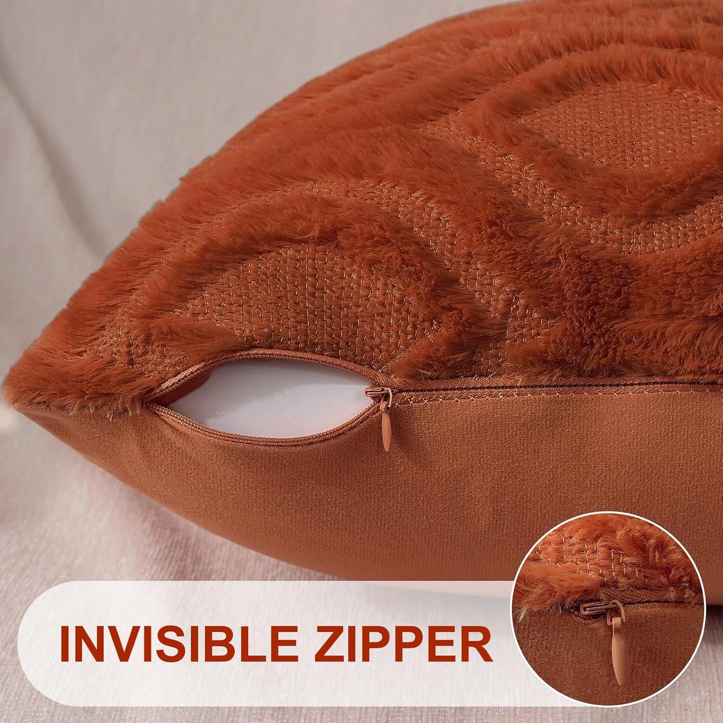 decorUhome Fall Throw Pillow Covers 18x18 Inch Set of 2, Soft Plush Decorative Faux Fur Rust Solid Couch Pillow Covers, Accent Farmhouse Neutral Square Euro Pillow Cases for Sofa Bed Living Room