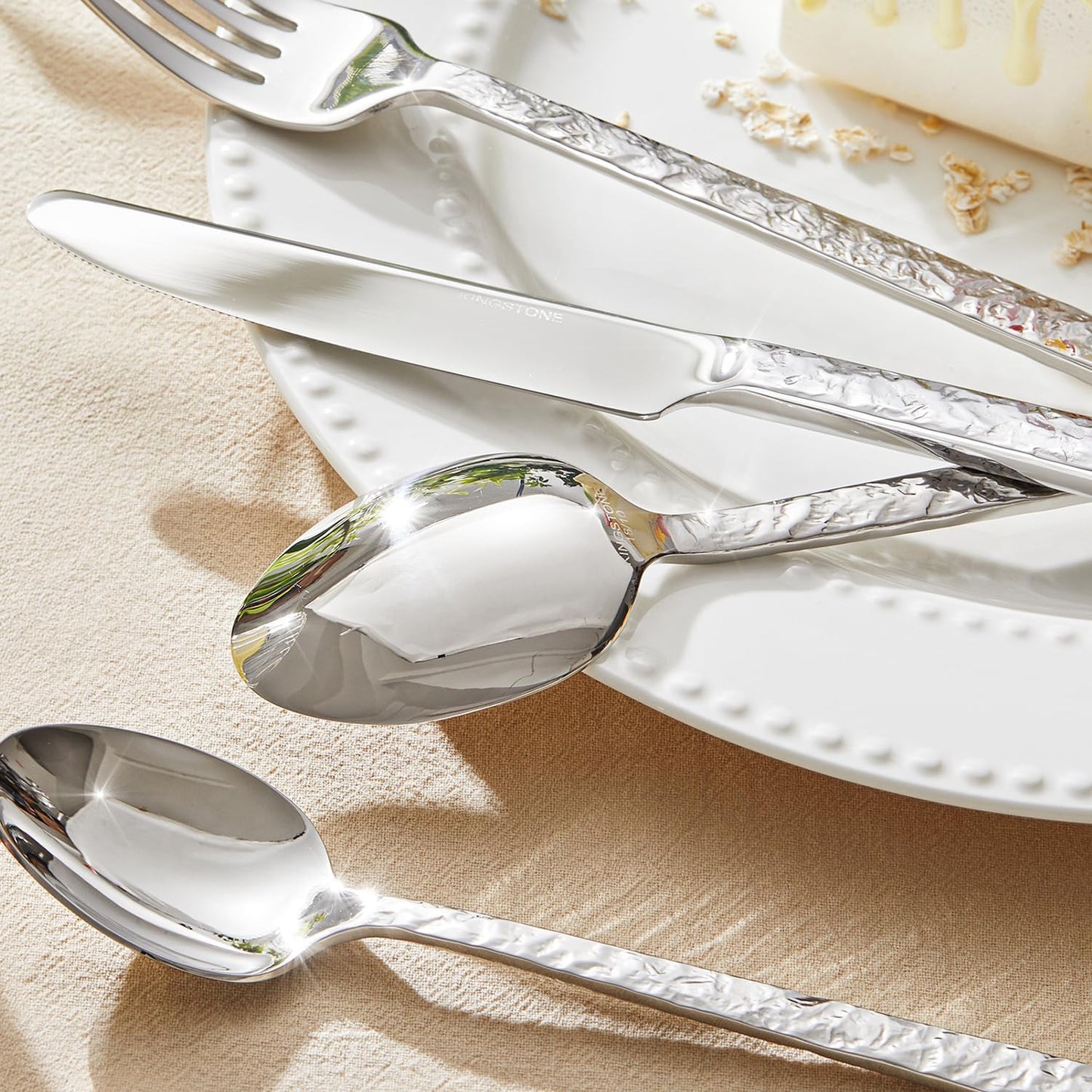 KINGSTONE 20 Pcs Hammered Silverware Set for 4, 18/10 Stainless Steel Heavy Duty Flatware Set, Tableware Cutlery Utensil Sets for Home Restaurant Dishwasher Safe