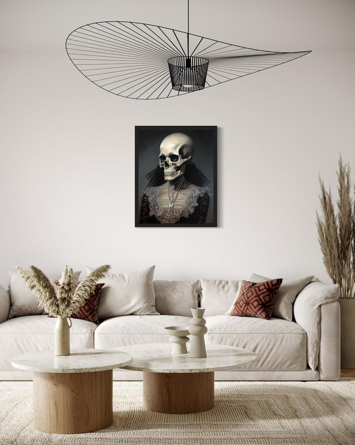 Female Skull Poster Art Print, Halloween Scary Vintage Wall Art Academia Spooky Painting Decoration for Horror Prints, Gothic Posters Bedroom Decor 89 (Female Skull, 16 x 20 inches, Black Frame)