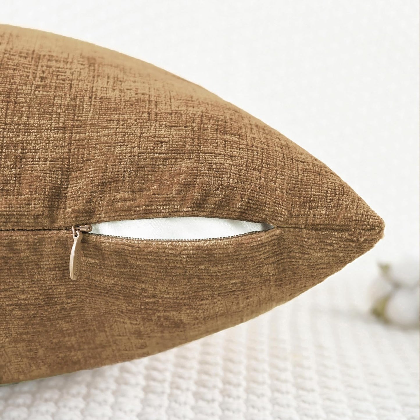 CaliTime Throw Pillow Covers Decorative 18 X 18 Inches Pack of 2 Cozy Chenille Cushion Case for Couch Sofa Bed Living Room Home Apricot Brown