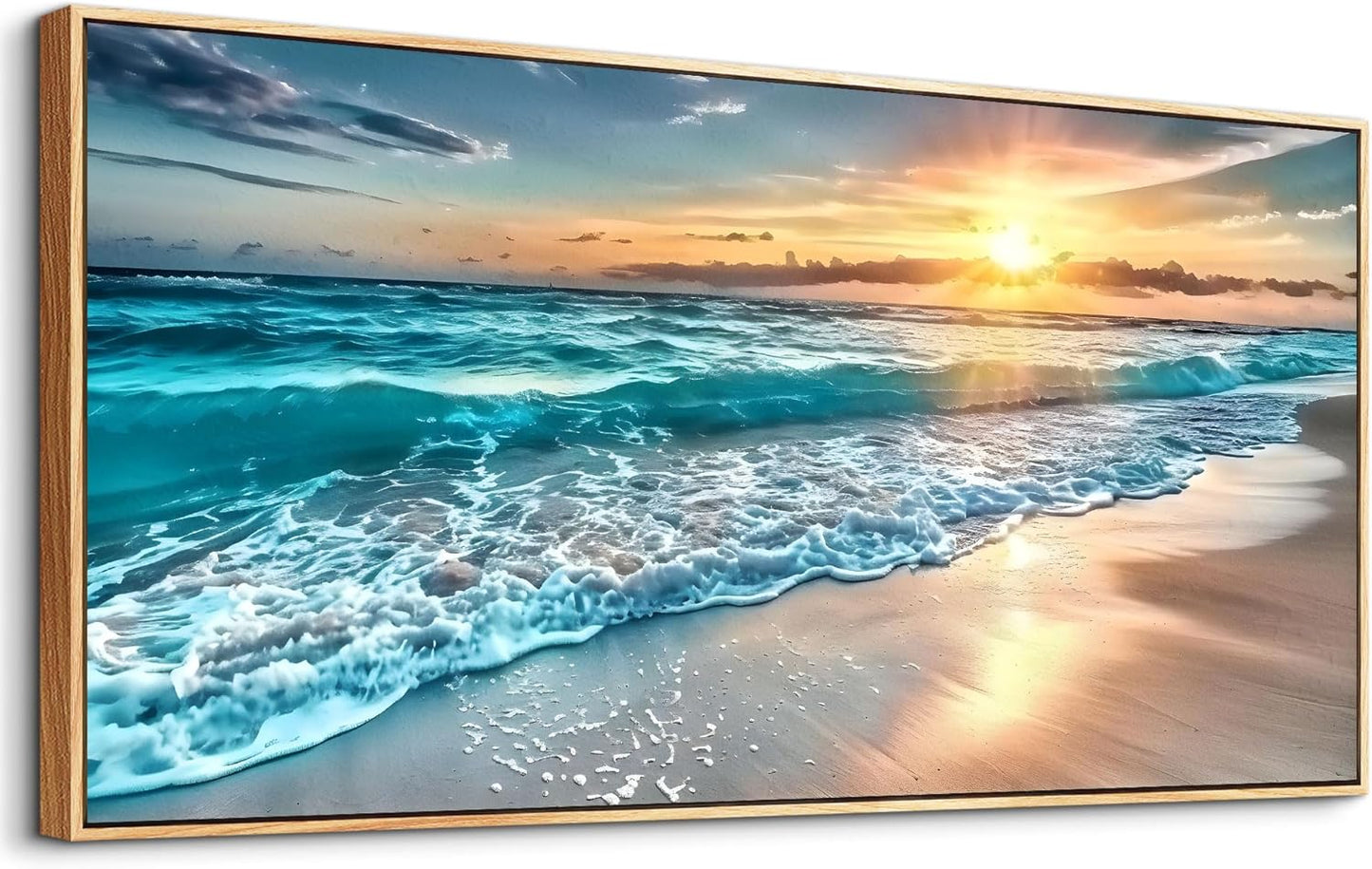 hyidecorart Large Wall Art For Living Room Wall Decorations For Bedroom Office Wall Decor Wood Framed Canvas prints Painting Blue Sea Wave Pictures Modern Beach Seascape Posters Home Decor Artwork