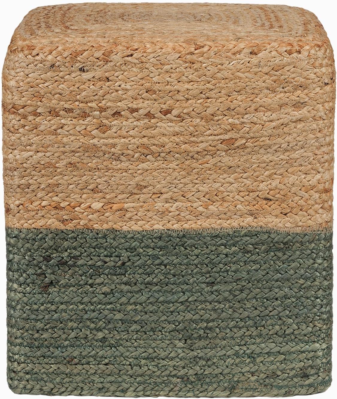 REDEARTH · Cube Pouf Foot Stool Ottoman - Jute Braided Pouffe Poof Accent Sitting Footrest for The Living Room, Bedroom, Nursery, Patio, Lounge & Other Rooms (14.5”x14.5”x16”; Natural Olive)