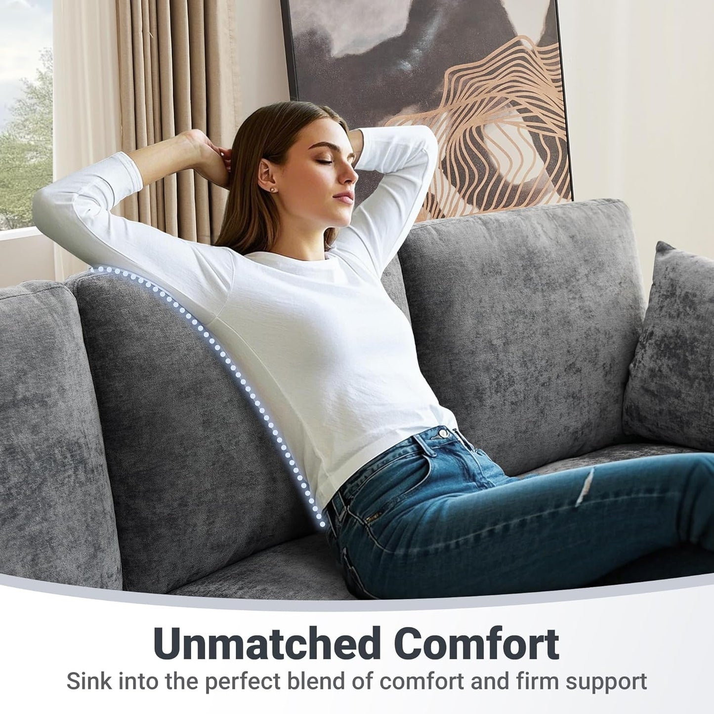 Tbfit U Shaped Couch, Sectional Sofa for Living Room,Chenille Cloud Couch with Ottoman 6 Seat, Grey