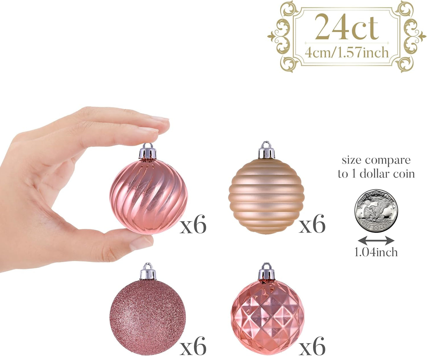 Valery Madelyn Christmas Ornaments Tree Decorations Set for Fall Halloween, 24ct Rose Gold Shatterproof Ball Ornaments, 2.36" Hanging Ornament Bulk for Xmas Holiday Party Decor