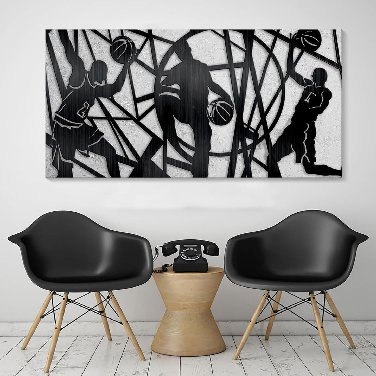 Large Sports Wall Art, Black and White Wall Art Basketball Poster Canvas Print Modern Pictures Paintings Ready to Hang Boys Teen Room Bedroom Home Office Gym Decor 29x58 IN