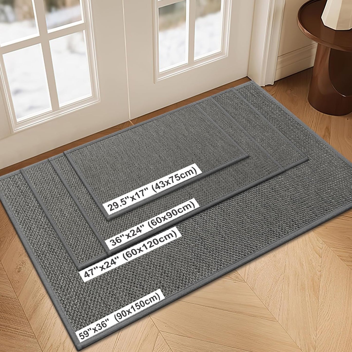 LEKEEPGO Door Mat 24"x47", Door Mat Indoor Entrance, Non Slip Rubber Backing Front Door Mat Washable Absorbent Inside Door Mat Low-Profile Doormat Entryway Mat Resist Dirt Indoor Door Mat, Grey