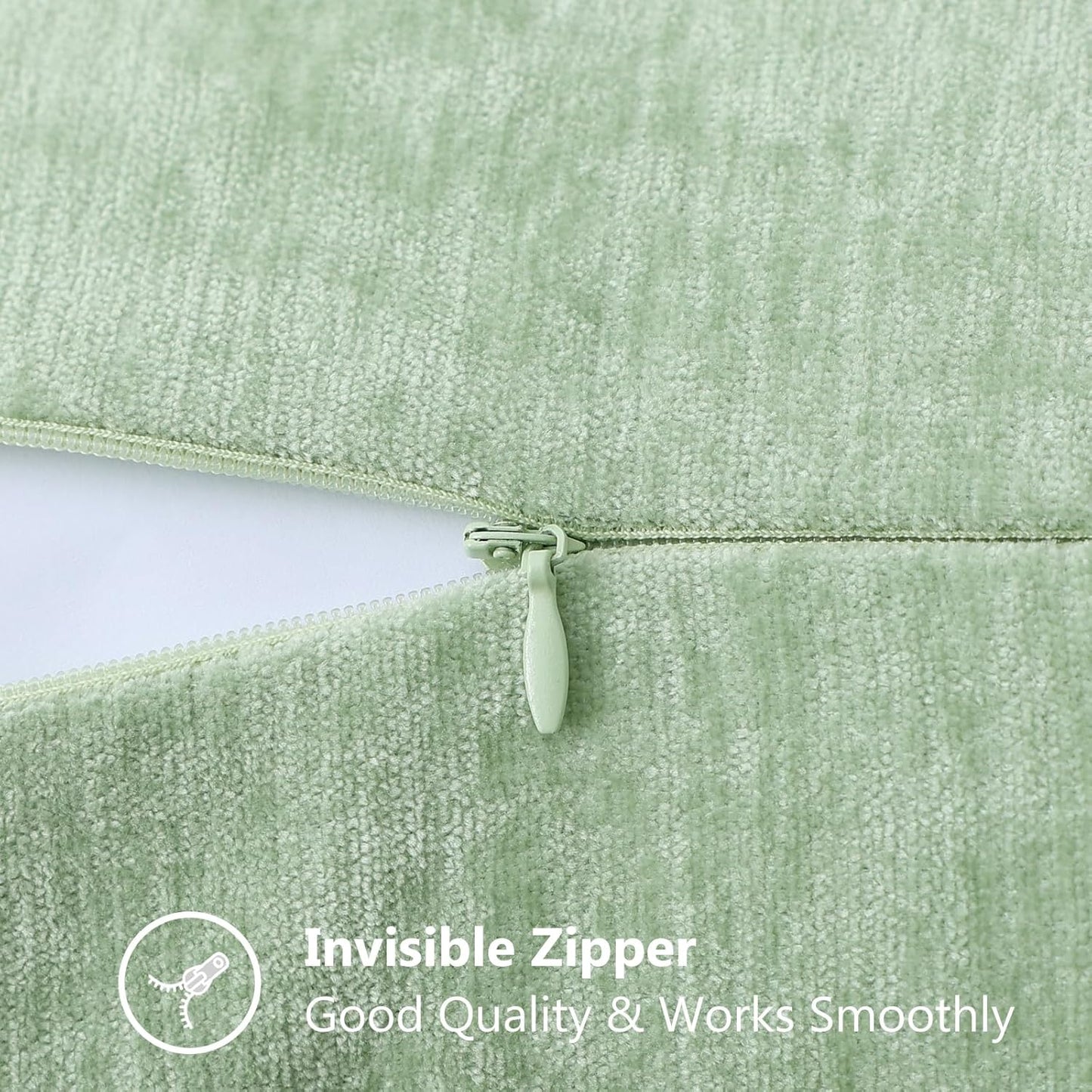 decorUhome Chenille Soft Throw Pillow Covers 24x24 Set of 2, Farmhouse Velvet Neutral Decorative Euro Pillow Covers with Stitched Edge for Couch Sofa Bed Home Decor, Sage Green