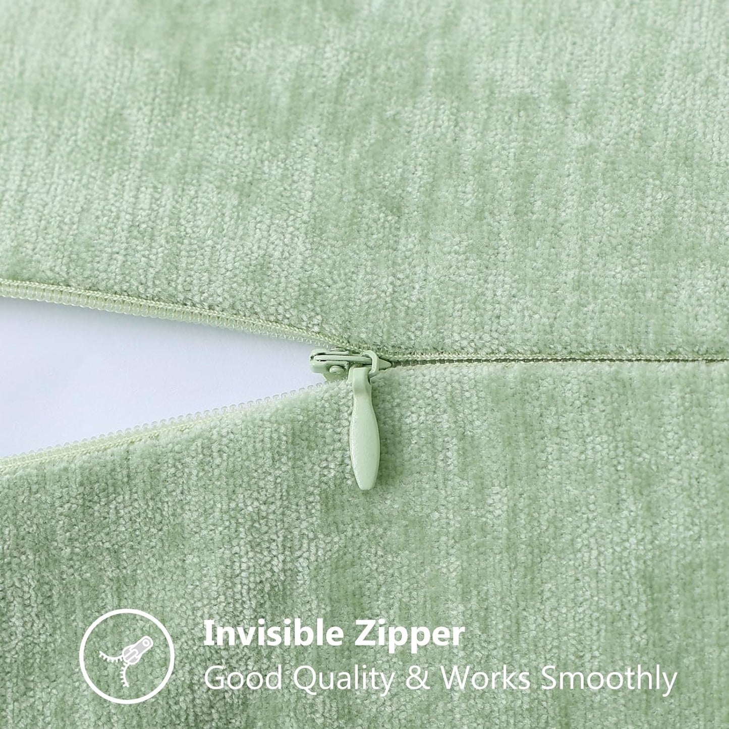 decorUhome Chenille Soft Throw Pillow Covers 12x20 Set of 2, Lumbar Velvet Farmhouse Neutral Decorative Euro Pillow Covers with Stitched Edge for Couch Sofa Bed Home Decor, Sage Green