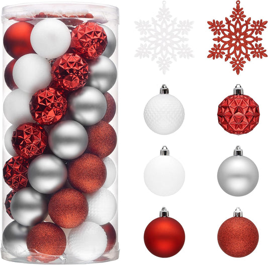 Valery Madelyn Christmas Tree Decorations Ornament Set for Fall Halloween, 50ct 2 Inches Red and White Shatterproof Christmas Ball Ornaments Hanging Xmas Holiday Party Decor